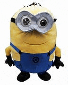 a stuffed minion with big eyes and goggles on a white background .