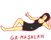 a cartoon of a woman laying down giving a thumbs up and the words ga ma salah below her