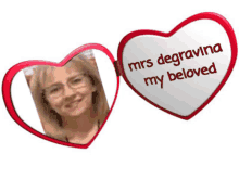 mrs degravina my beloved is written on a heart shaped picture frame