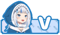 a picture of a girl with a shark hat and the letter v