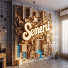 the word semerti is carved into a wall in a kitchen