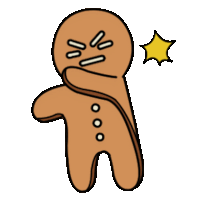 a gingerbread man is covering his mouth with his hand and has a yellow star behind him .