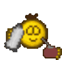 a pixel art of a smiley face with a bag of money