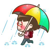 a cartoon of a girl walking in the rain holding a colorful umbrella