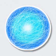 a blue and white circle with a white border