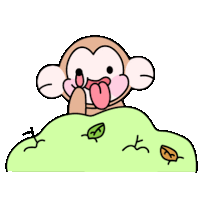 a cartoon monkey sticking its tongue out while sitting on top of a grassy hill .