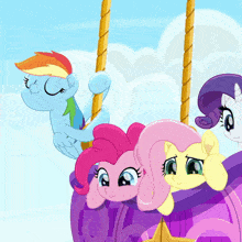 rainbow dash pinkie pie fluttershy and rarity are riding a hot air balloon