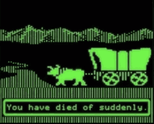 a screen shows a wagon with a bear pulling it and the words you have died of suddenly