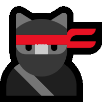 a black cat with a red band around its eyes