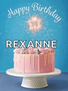 a birthday card for rexanne with a cake and sparklers