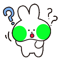 a cartoon rabbit with green spots and a question mark on its head .