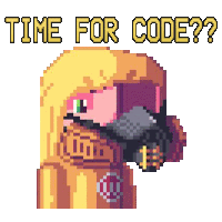 a pixel art of a person with the words time for code written on it