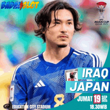 a soccer player from iraq japan is featured on a poster