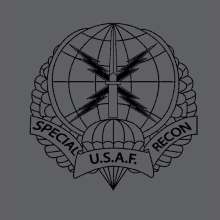 a black and white emblem for the special forces of the u.s. army with a parachute and lightning bolts .