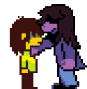 a pixel art drawing of a girl kissing another girl on the cheek .