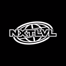 a black and white logo for nxtlvl with a globe in the center