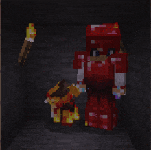 a pixel art of a person in red armor