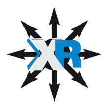 a star with arrows pointing in different directions and the letter r in the center