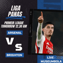 a poster for a soccer game between arsenal and brighton tomorrow