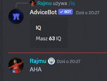 a screenshot of a conversation between rajmu and aha