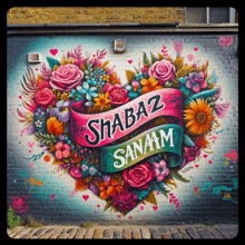 a mural on a brick wall that says shabaz sanam