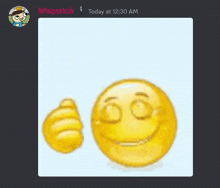 a yellow smiley face is giving a thumbs up in a discord chat with wispstich