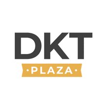 a logo for dkt plaza is shown in black and yellow