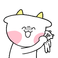 a cartoon cat is holding a teddy bear and smiling .