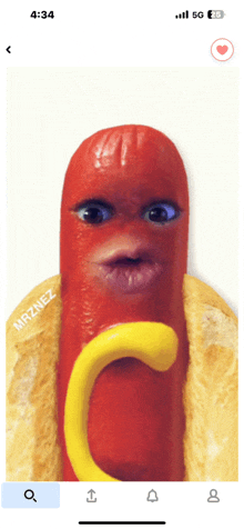 a picture of a hot dog with a face and the name mrznez