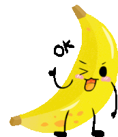 a cartoon of a banana with arms and legs says ok