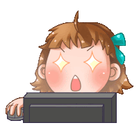 a girl with a bow on her head is looking at a computer screen