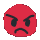 a pixel art illustration of an angry red smiley face with a sad look on its face .