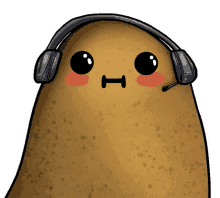 a potato wearing headphones and a microphone with a smiley face