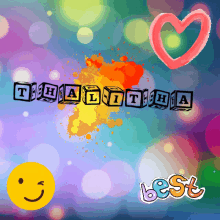 a colorful background with the name thaditha written in black blocks