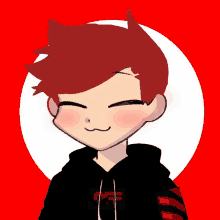 a drawing of a boy with red hair and a black hoodie