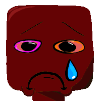 a cartoon drawing of a sad face with a blue tear coming out of it 's mouth