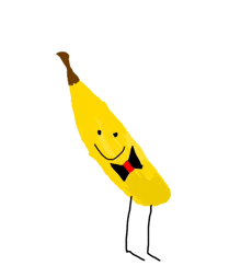 a drawing of a banana with arms and legs wearing a bow tie