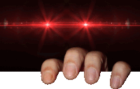 a close up of a person 's hand holding a white board with red lights behind it