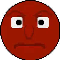 a pixel art drawing of a red face with a serious expression