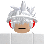 a roblox character with white hair and red headphones is wearing a hat .