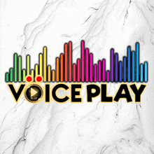 a logo for voice play with a play button on the bottom