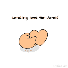 a cartoon of a chick holding a heart with the words " sending love for june " below it