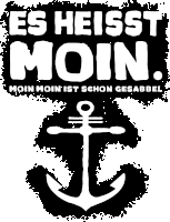 a black and white poster that says es heisst moin with an anchor