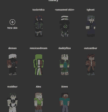 a collection of minecraft characters including alex and steve are displayed