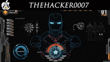 a computer screen shows a drawing of iron man and the words thehacker007