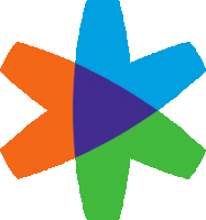 a blue green and orange star shaped object