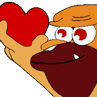 a cartoon character is holding a red heart in front of his face