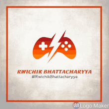 a logo for rwichik bhattacharya with a game controller and a lightning bolt