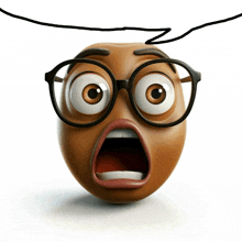 a surprised cartoon face with glasses and a speech bubble