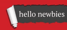 a piece of paper with the words `` hello newbies '' written on it .